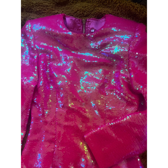 Women's CATCHALL Pink Sequin Long Sleeve Mini Dress S - Picture 8 of 9